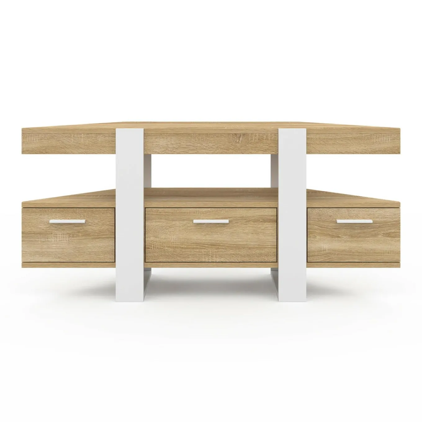 IDMarket Meuble TV d'angle bois et blanc 110cm avec tiroir* Meubles Tv