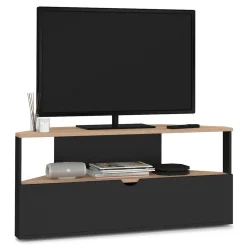 IDMarket Meuble TV d'angle bois façon hêtre et noir 100 cm* Meubles Tv