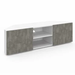 IDMarket Meuble TV d'angle effet béton et blanc 110 cm* Collection Contemporaine|Meubles Tv