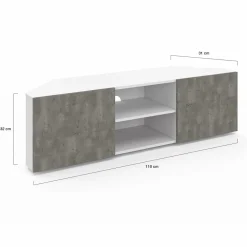 IDMarket Meuble TV d'angle effet béton et blanc 110 cm* Collection Contemporaine|Meubles Tv