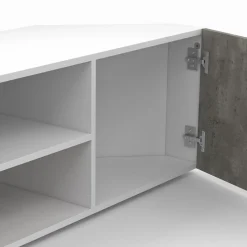 IDMarket Meuble TV d'angle effet béton et blanc 110 cm* Collection Contemporaine|Meubles Tv