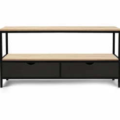 IDMarket Meuble TV en bois et métal noir 2 tiroirs* Meubles Tiroirs|Collection Industrielle