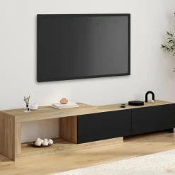 IDMarket Meuble tv extensible 2 portes bois et noir* Collection Design|Collection Moderne