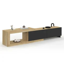 IDMarket Meuble tv extensible 2 portes bois et noir* Collection Design|Collection Moderne