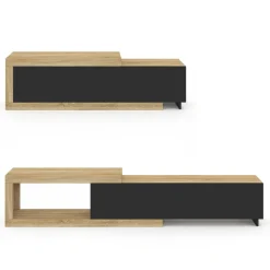 IDMarket Meuble tv extensible 2 portes bois et noir* Collection Design|Collection Moderne