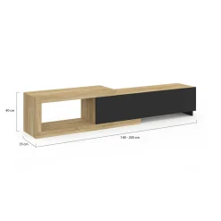IDMarket Meuble tv extensible 2 portes bois et noir* Collection Design|Collection Moderne