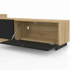 IDMarket Meuble tv extensible 2 portes bois et noir* Collection Design|Collection Moderne