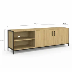 IDMarket Meuble TV industriel 160 cm avec 2 portes* Meubles Bas|Meubles Tv