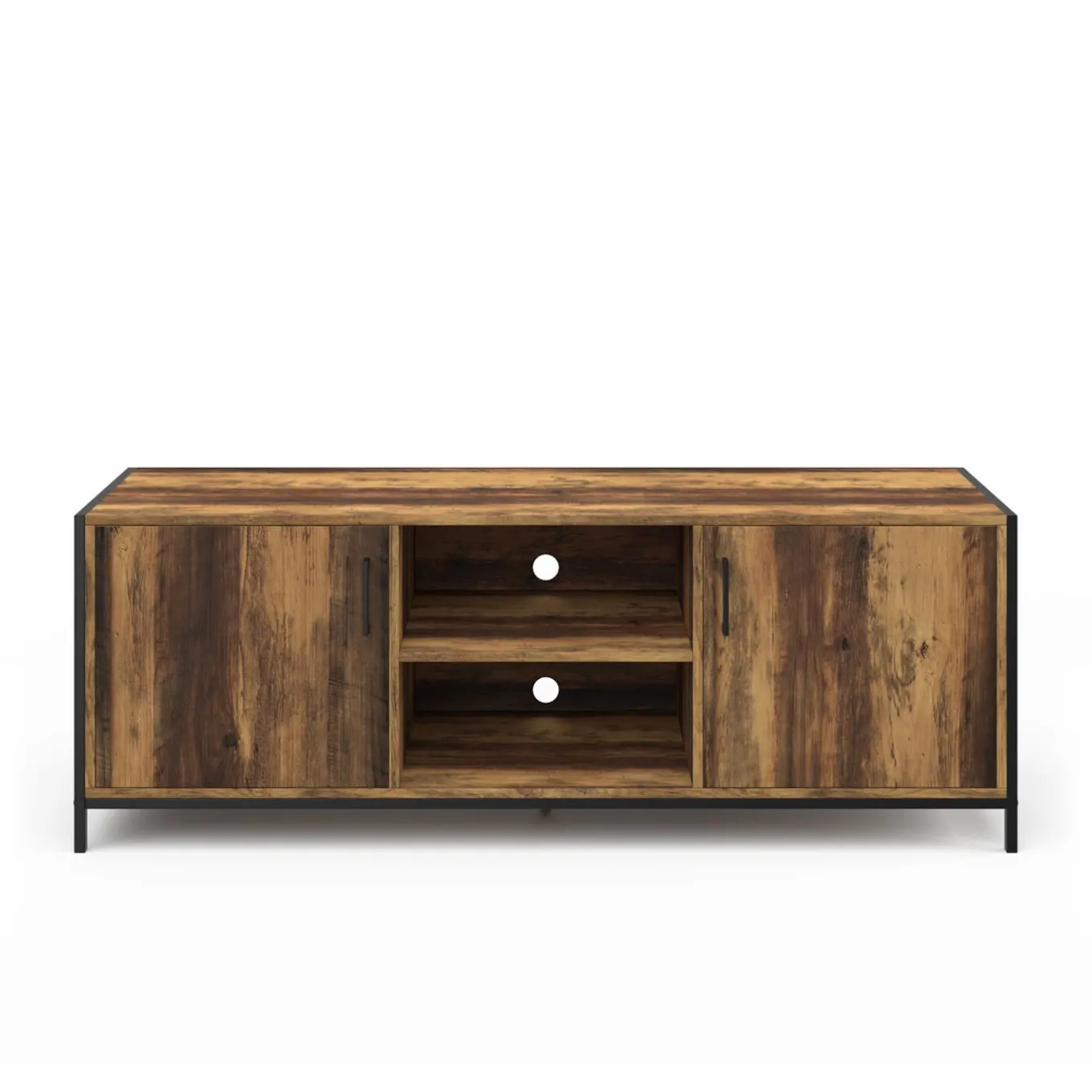 IDMarket Meuble TV industriel 140 cm bois foncé avec 2 portes* Collection Vintage|Salon Complet