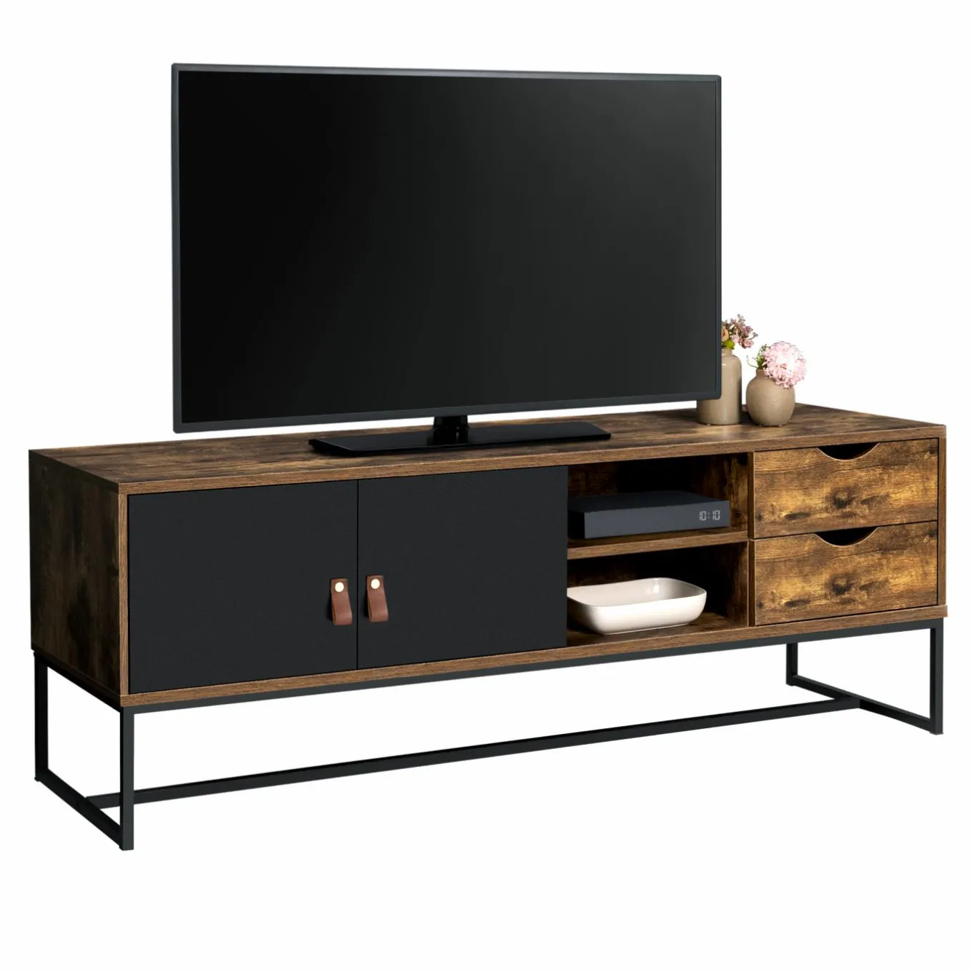 IDMarket Meuble TV industriel bois et métal 140 cm avec 2 portes et tiroirs* Collection Vintage|Salon Complet