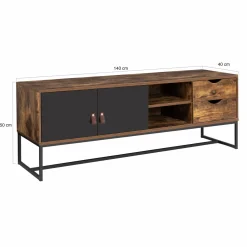IDMarket Meuble TV industriel bois et métal 140 cm avec 2 portes et tiroirs* Collection Vintage|Salon Complet