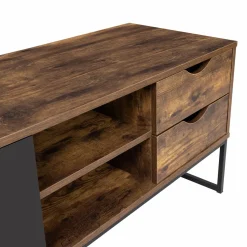 IDMarket Meuble TV industriel bois et métal 140 cm avec 2 portes et tiroirs* Collection Vintage|Salon Complet