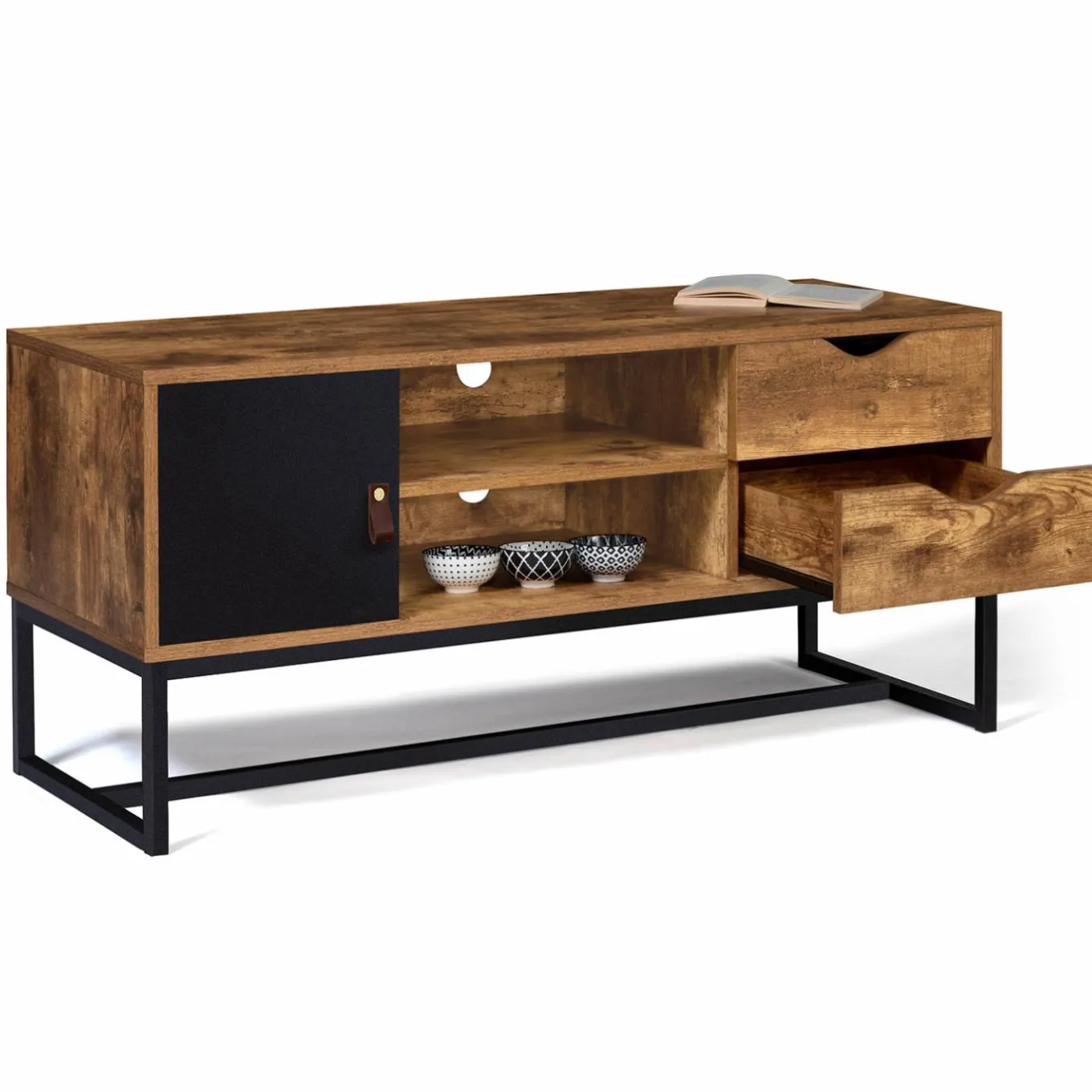 IDMarket Meuble TV industriel bois métal 2 tiroirs avec placard* Meubles Tiroirs|Meubles Bas