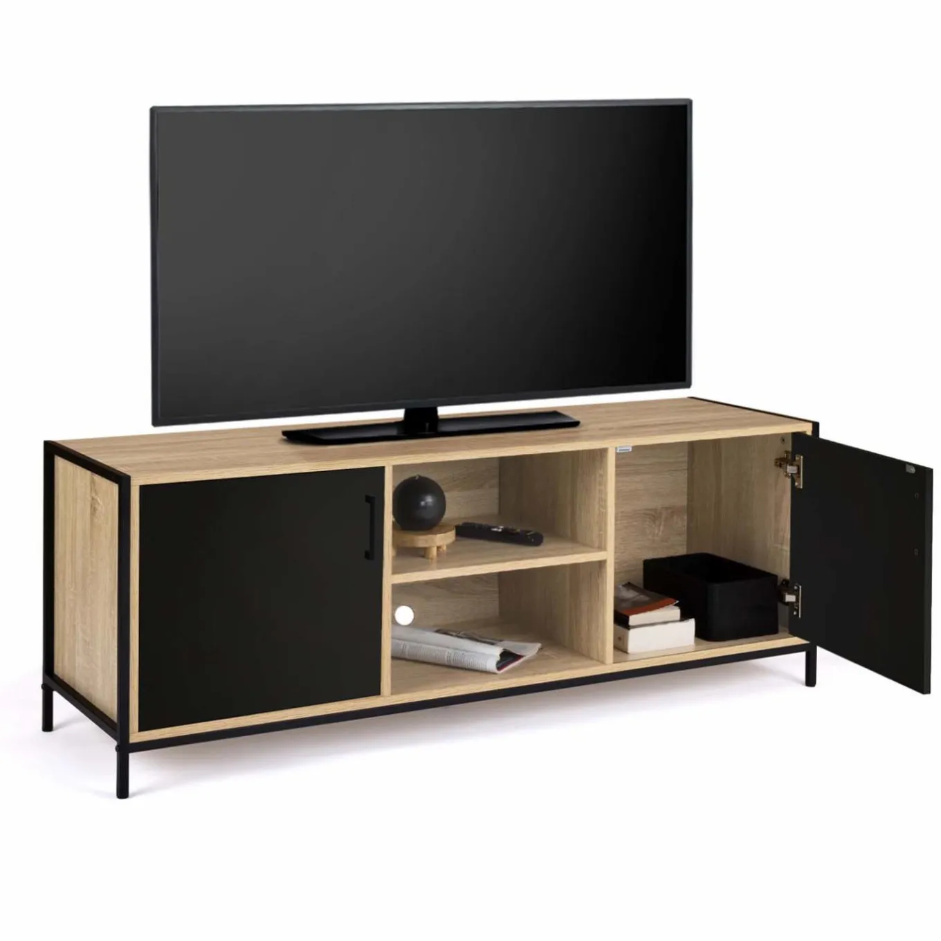 IDMarket Meuble TV industriel métal et bois avec 2 portes* Collection Industrielle|Salon Complet