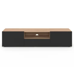 IDMarket Meuble TV moderne 140cm bois façon hêtre portes noires* Salon Complet|Meubles Tv