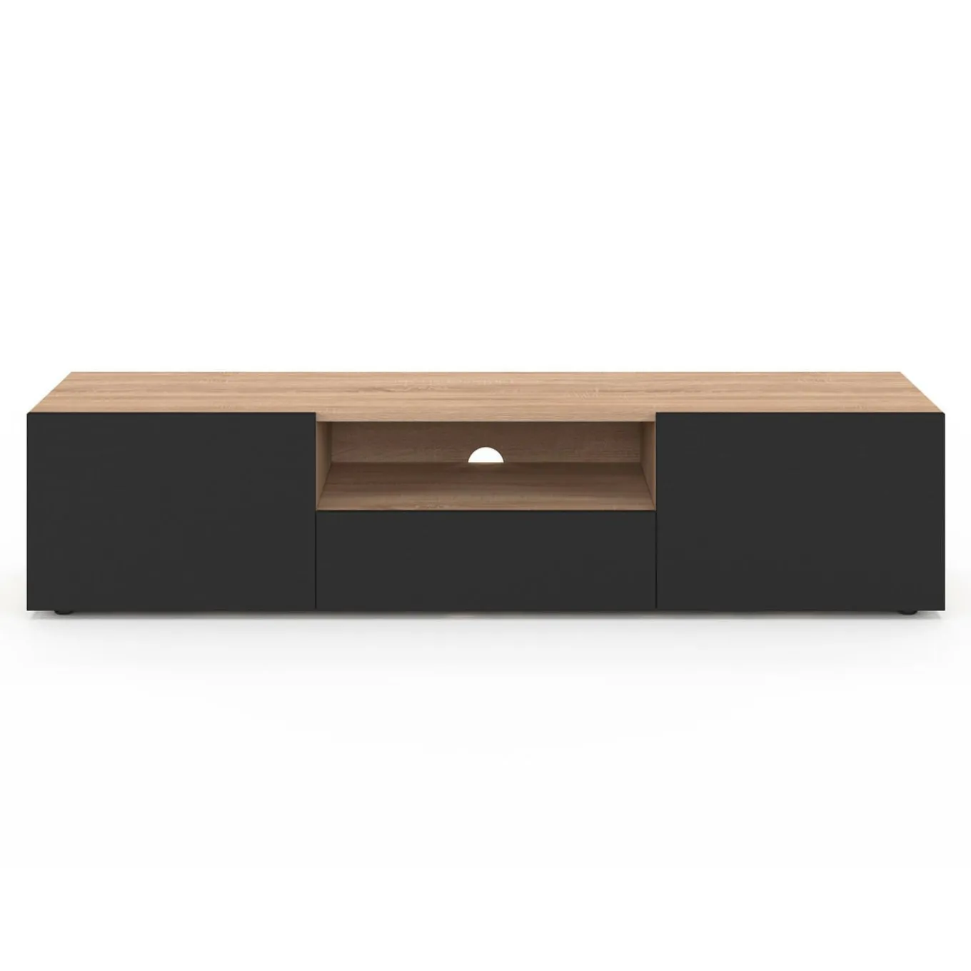 IDMarket Meuble TV moderne 140cm bois façon hêtre portes noires* Salon Complet|Meubles Tv
