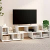 IDMarket Meuble TV modulable 3 modules multifonction blanc et effet bois* Bibliothèques|Meubles Tv