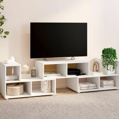 IDMarket Meuble TV modulable 3 modules multifonction blanc et effet bois* Bibliothèques|Meubles Tv