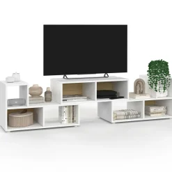 IDMarket Meuble TV modulable 3 modules multifonction blanc et effet bois* Bibliothèques|Meubles Tv