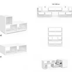IDMarket Meuble TV modulable 3 modules multifonction blanc et effet bois* Bibliothèques|Meubles Tv
