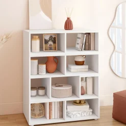 IDMarket Meuble TV modulable 3 modules multifonction blanc et effet bois* Bibliothèques|Meubles Tv