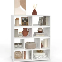 IDMarket Meuble TV modulable 3 modules multifonction blanc et effet bois* Bibliothèques|Meubles Tv