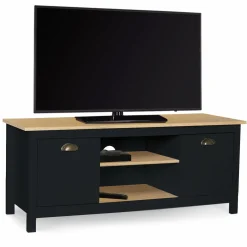 IDMarket Meuble TV noir 113 cm 2 placards* Salon Complet|Meubles Tv