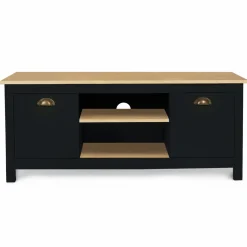 IDMarket Meuble TV noir 113 cm 2 placards* Salon Complet|Meubles Tv