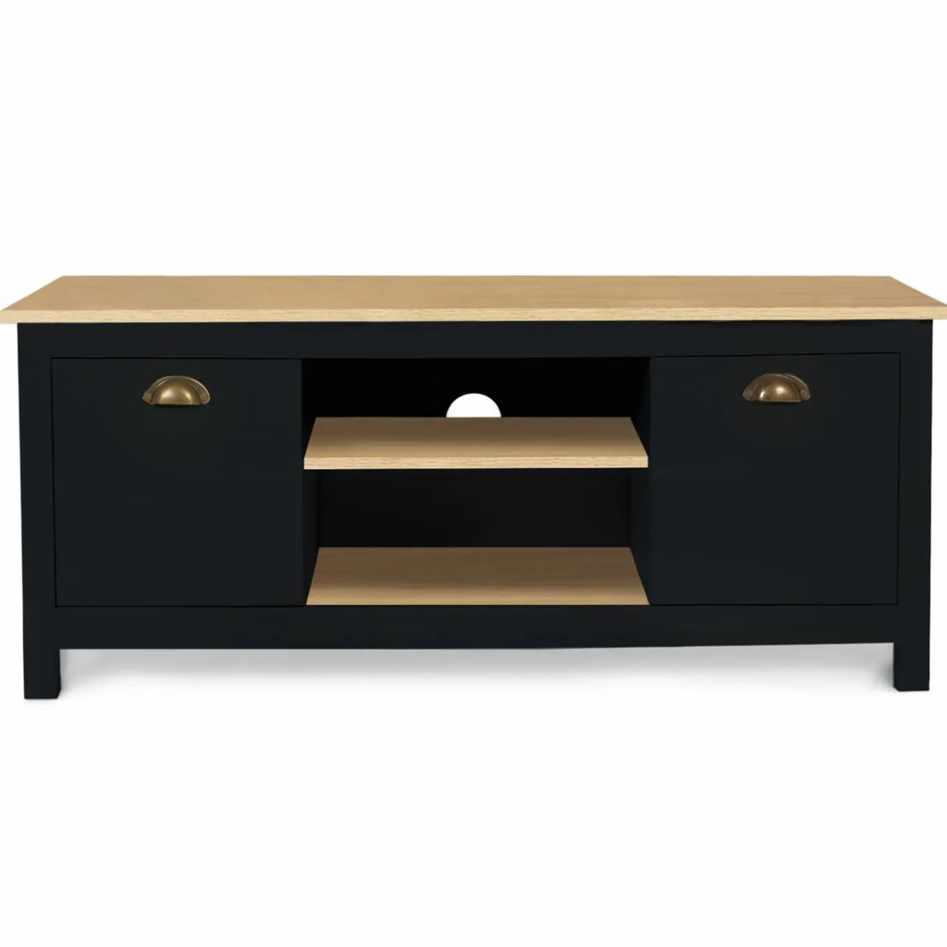 IDMarket Meuble TV noir 113 cm 2 placards* Salon Complet|Meubles Tv