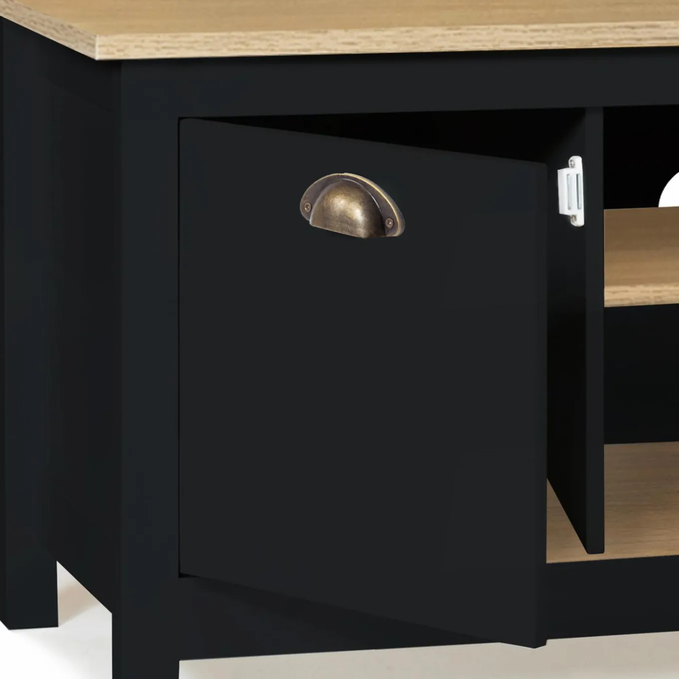 IDMarket Meuble TV noir 113 cm 2 placards* Salon Complet|Meubles Tv