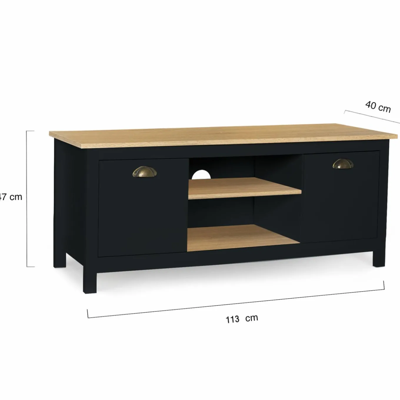 IDMarket Meuble TV noir 113 cm 2 placards* Salon Complet|Meubles Tv