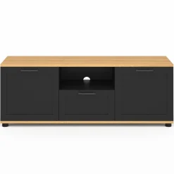 IDMarket Meuble TV noir et bois 110 cm avec tiroir et niche* Meubles Tv