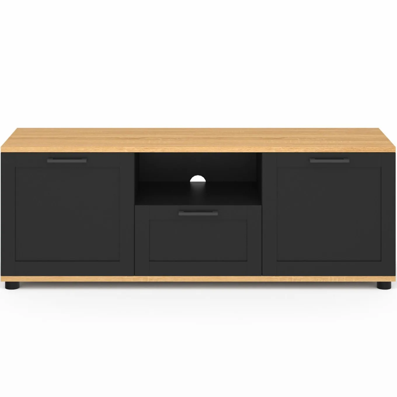 IDMarket Meuble TV noir et bois 110 cm avec tiroir et niche* Meubles Tv