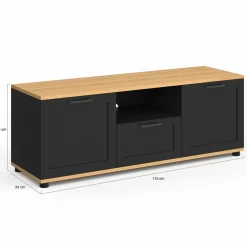 IDMarket Meuble TV noir et bois 110 cm avec tiroir et niche* Meubles Tv