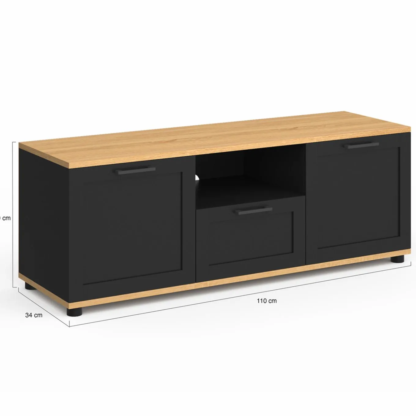 IDMarket Meuble TV noir et bois 110 cm avec tiroir et niche* Meubles Tv