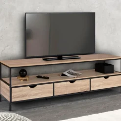IDMarket Meuble TV style industriel 3 tiroirs 160 cm* Meubles Tiroirs|Collection Industrielle