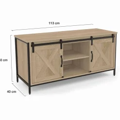 IDMarket Meuble TV style industriel 2 portes grange coulissantes* Collection Industrielle|Salon Complet