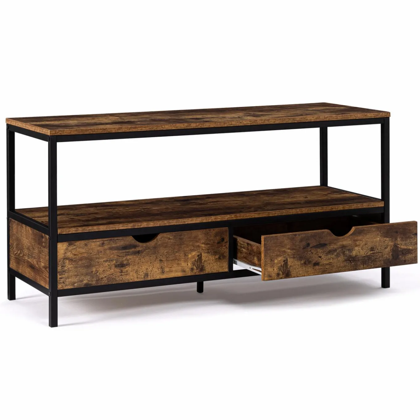 IDMarket Meuble TV style industriel bois effet vieilli et métal 2 tiroirs* Meubles Tiroirs|Collection Vintage
