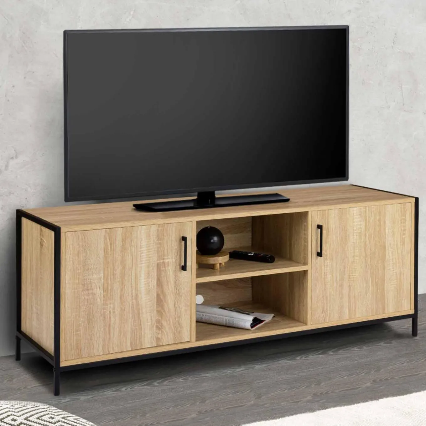 IDMarket Meuble TV style industriel 2 portes 140 cm* Collection Industrielle|Salon Complet