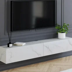 IDMarket Meuble TV suspendu 2 portes bois effet marbre 180 cm* Meubles Tv|Salon Complet