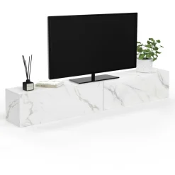 IDMarket Meuble TV suspendu 2 portes bois effet marbre 180 cm* Meubles Tv|Salon Complet