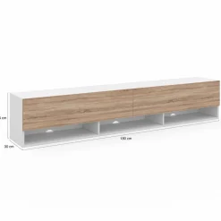 IDMarket Meuble TV suspendu blanc et bois 180 cm avec étagères* Meubles Tv