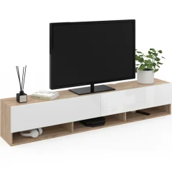 IDMarket Meuble TV suspendu bois et blanc 180 cm avec étagères* Meubles Tv|Salon Complet
