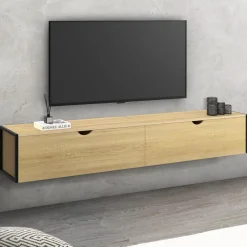 IDMarket Meuble TV suspendu industriel 180 cm avec 2 portes* Meubles Tv