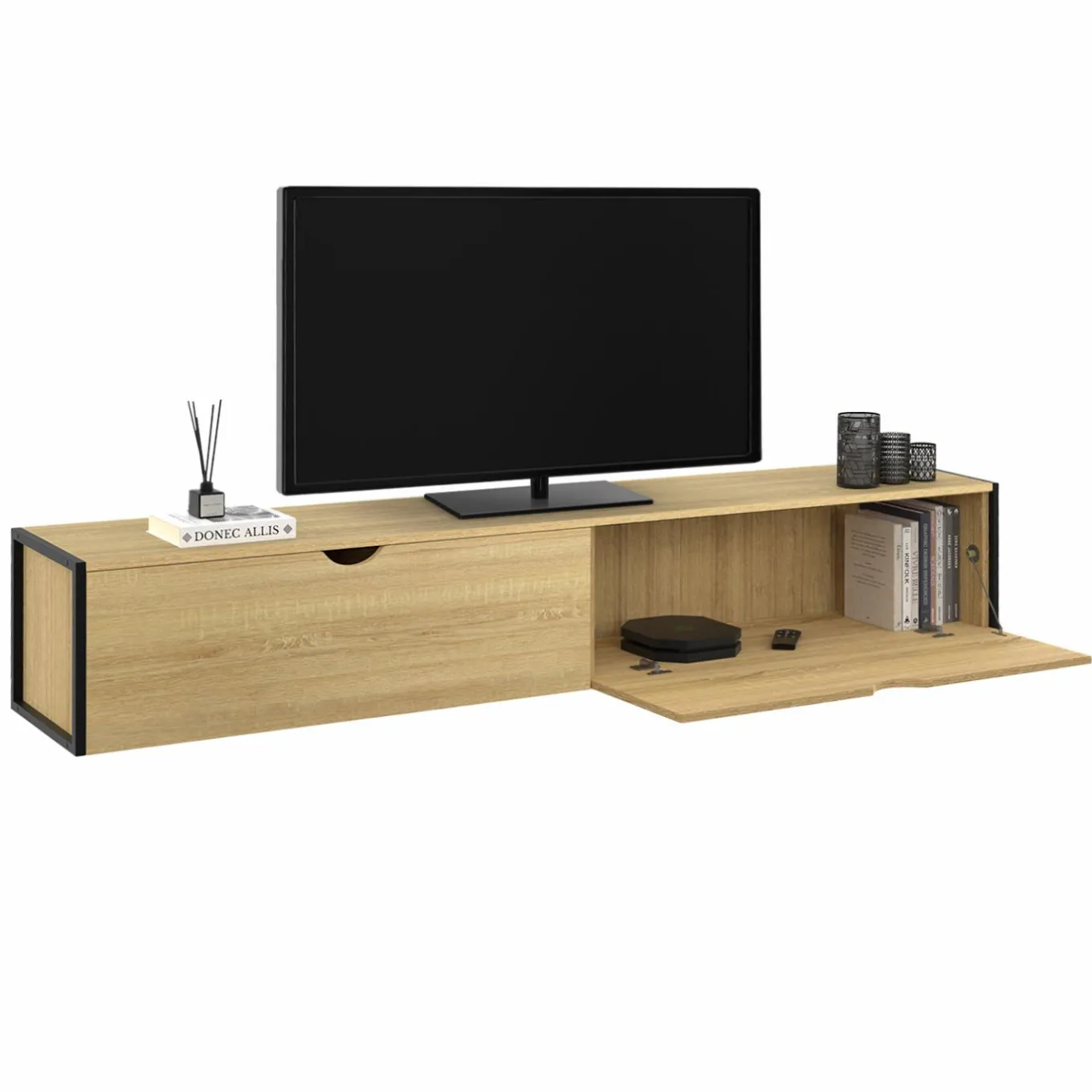 IDMarket Meuble TV suspendu industriel 180 cm avec 2 portes* Meubles Tv