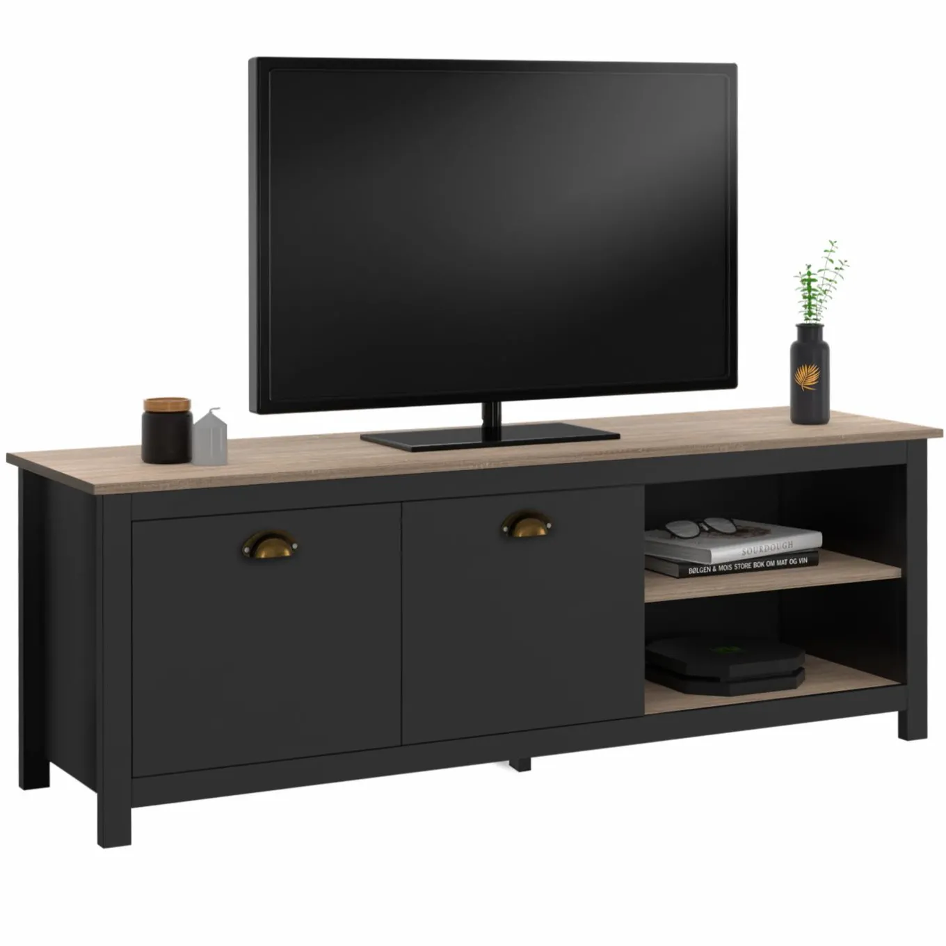 IDMarket Meuble TV vintage bois et noir* Collection Contemporaine|Collection Vintage