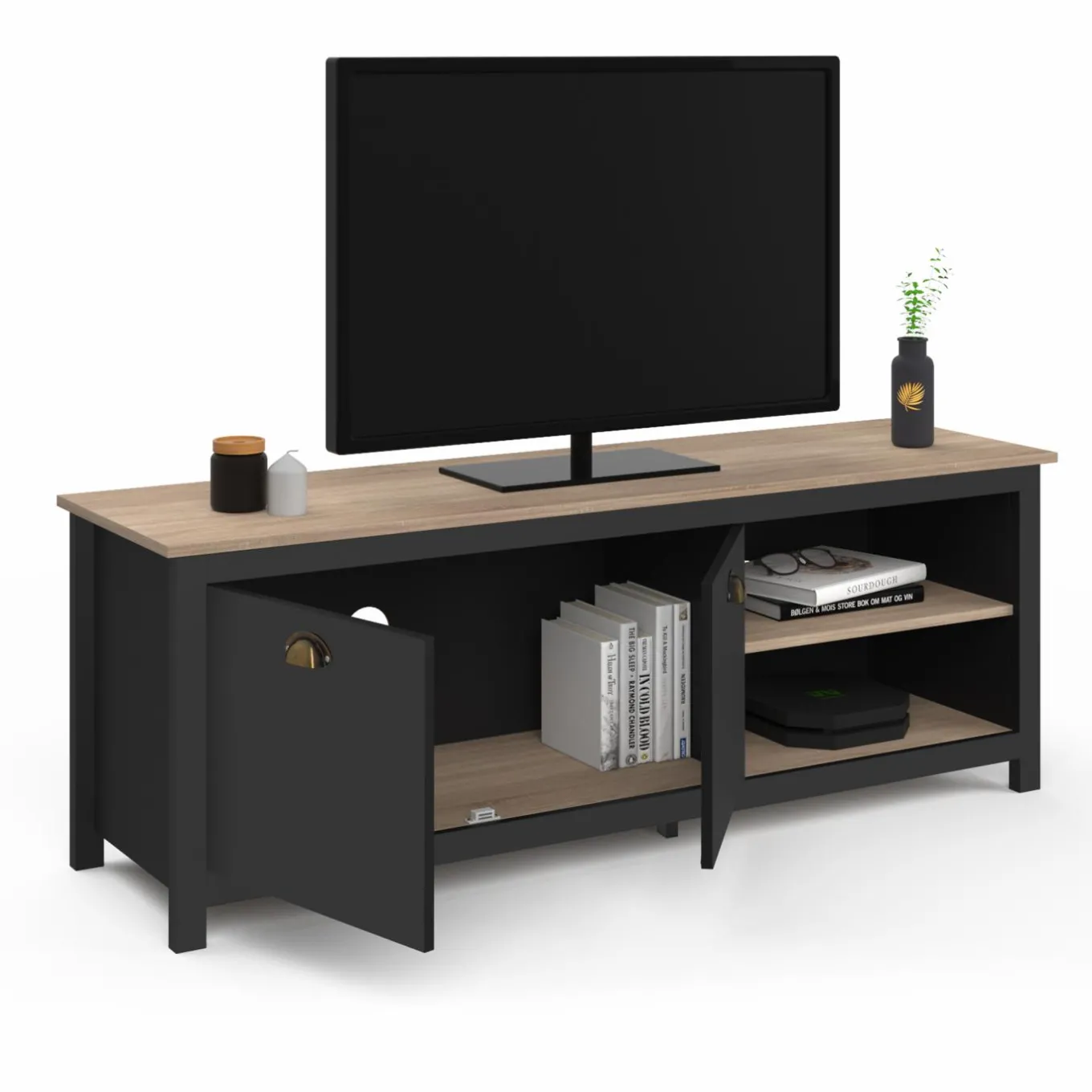 IDMarket Meuble TV vintage bois et noir* Collection Contemporaine|Collection Vintage