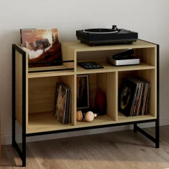 IDMarket Meuble vinyle, buffet de rangement 100cm bois et noir design industriel* Buffets|Salon Complet