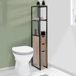 IDMarket Meuble WC 3 portes DETROIT design industriel avec étagères* Meubles Hauts|Collection Industrielle
