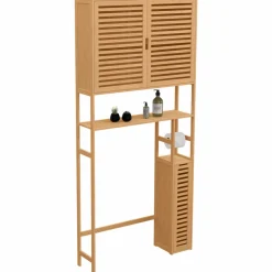 IDMarket Meuble WC en bambou avec 1 placard double et 1 étagère* Rangement Et Accessoires|Collection Bambou